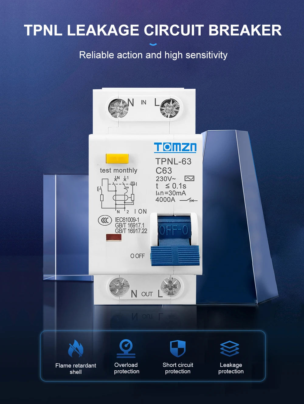 TPNL DPNL 230V 1P+N Residual current Circuit breaker with over and short current Leakage protection RCBO MCB