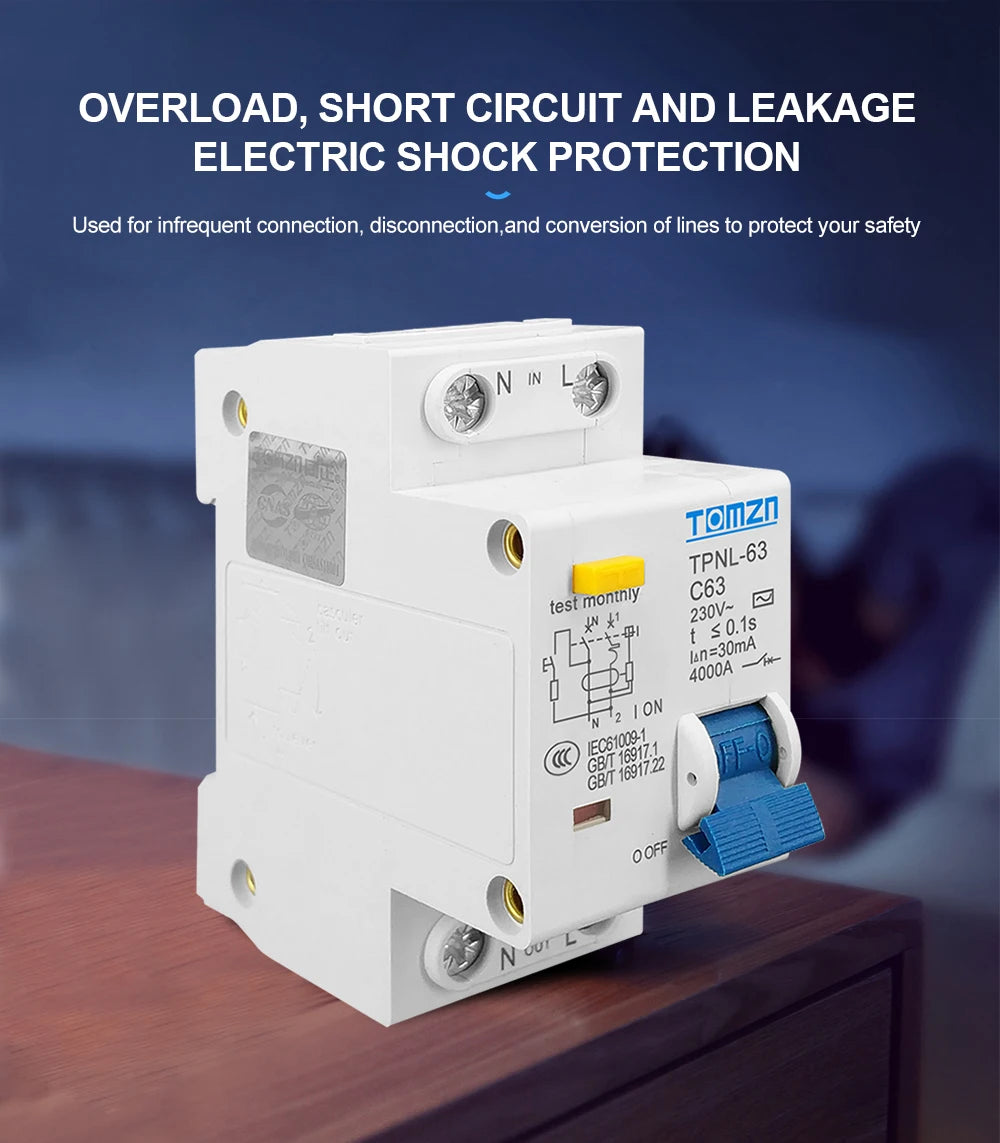 TPNL DPNL 230V 1P+N Residual current Circuit breaker with over and short current Leakage protection RCBO MCB