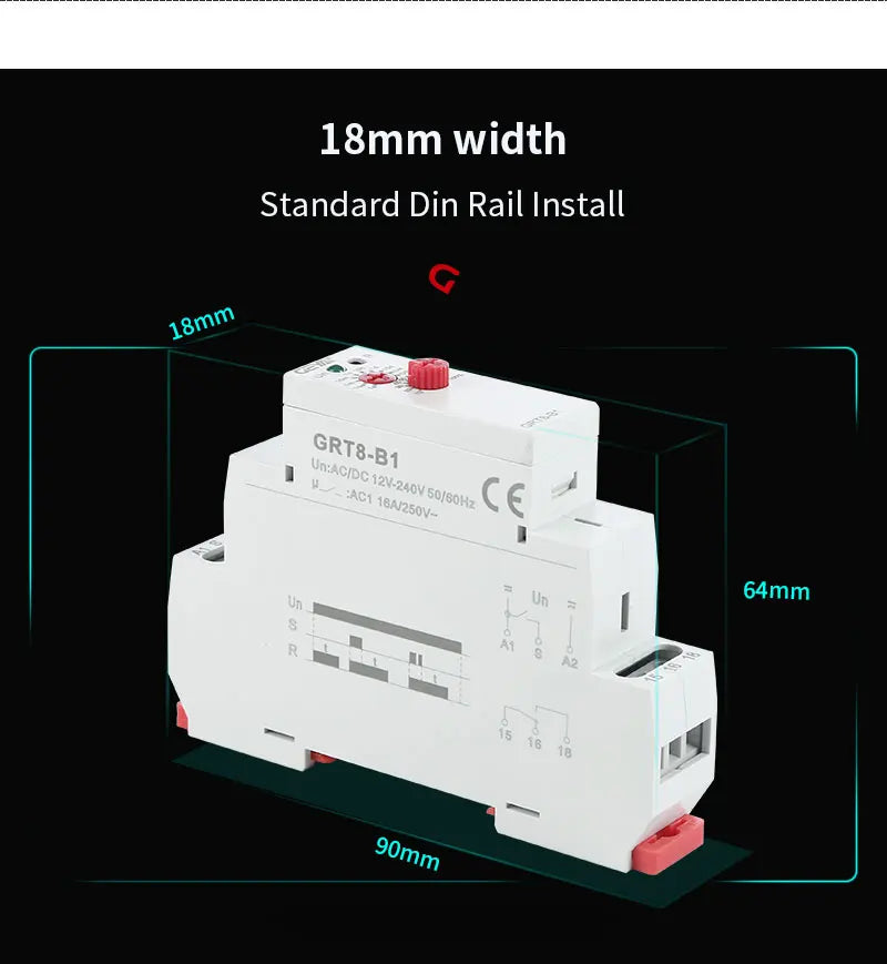 GEYA GRT8-B Off Delay Time Relay Electronic 16A AC230V OR AC/DC12-240V CE CB Approved