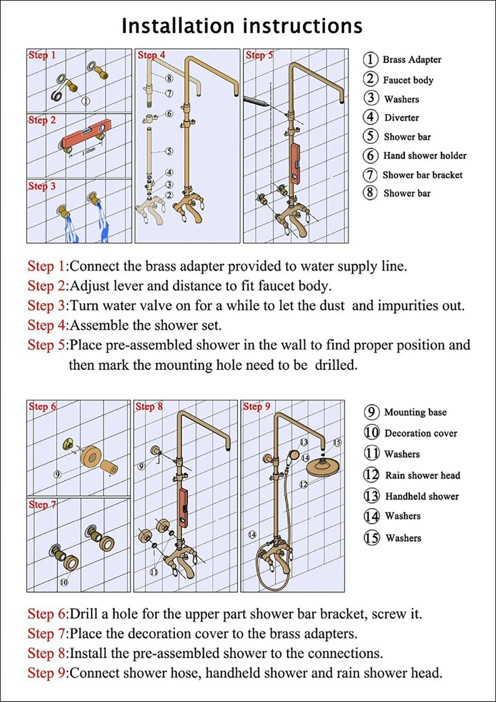 Brass Antique Bathroom Shower Faucet Set