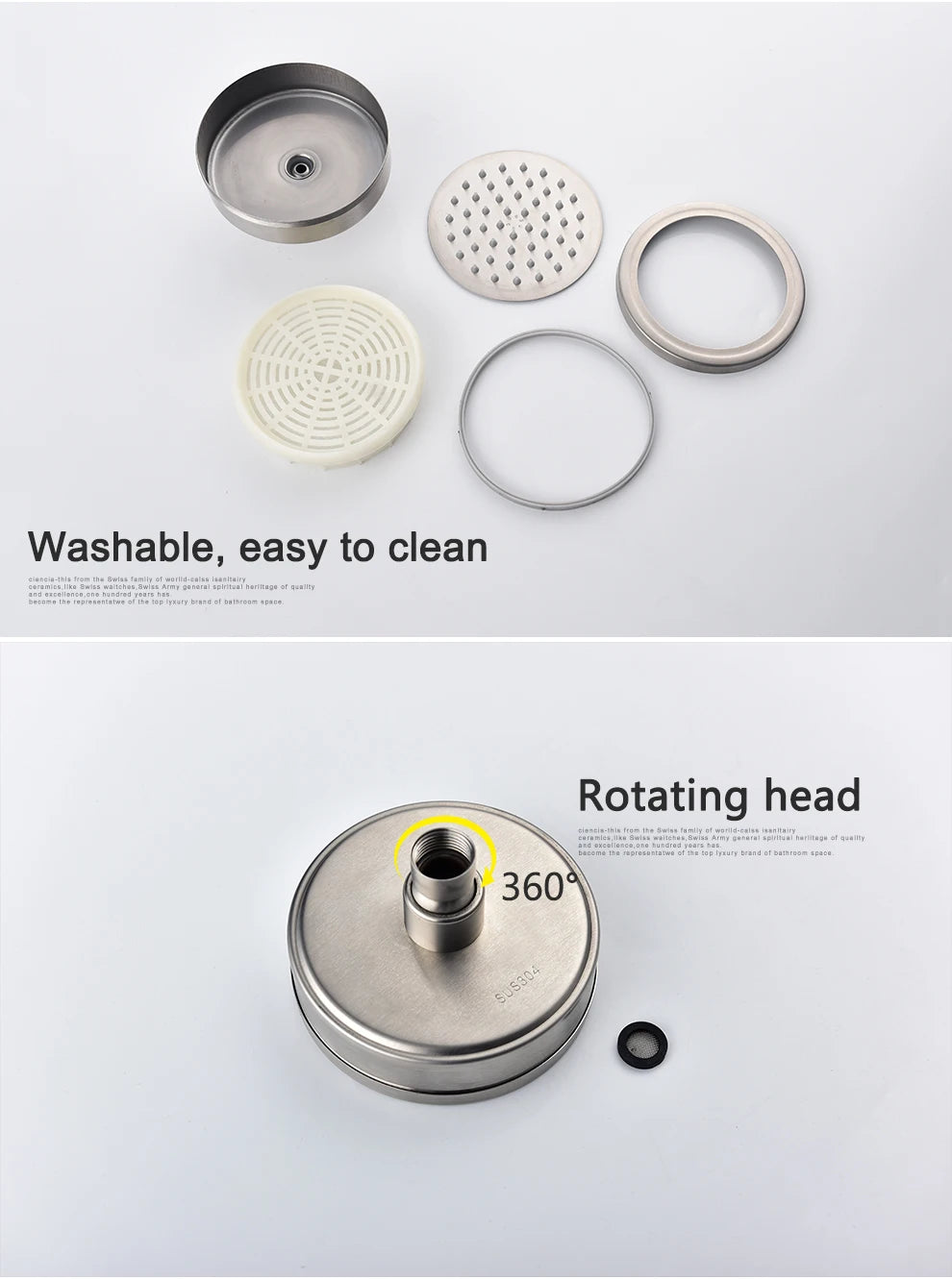 Stainless Steel Brushed Nickel 360 Degree Rotate Pressurized Water Saving Shower Head