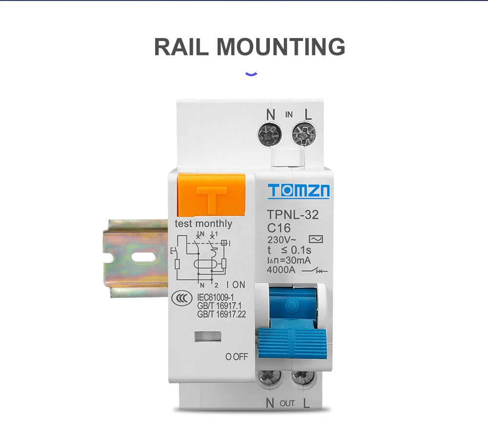 TPNL DPNL 230V 1P+N Residual current Circuit breaker with over and short current Leakage protection RCBO MCB