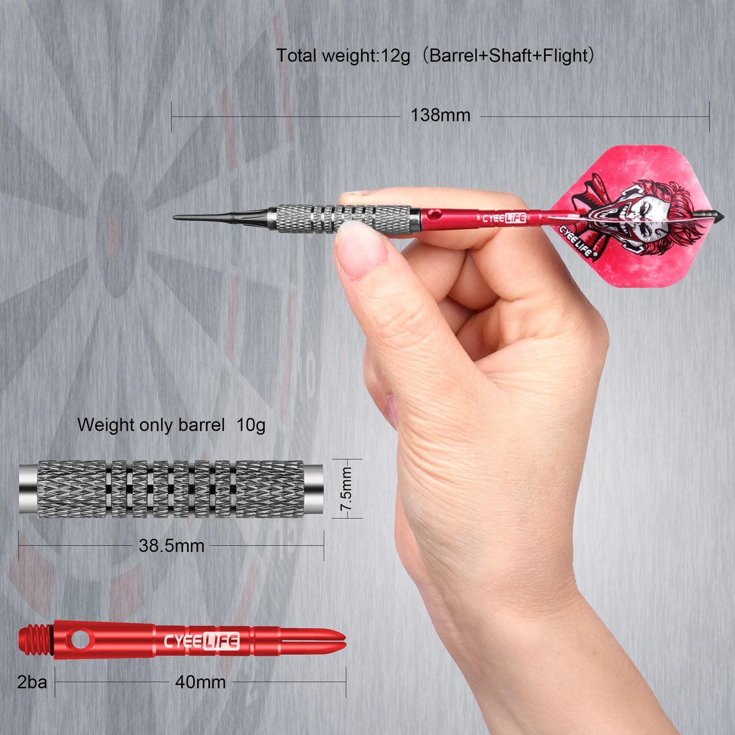 13g/15g CyeeLife Darts with Aluminium Shafts 4 Colors,12 Flights+Tool+100 Plastic points+16 Protectors