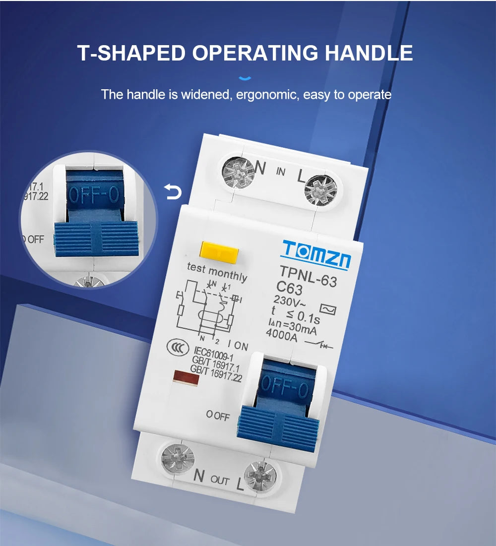 TPNL DPNL 230V 1P+N Residual current Circuit breaker with over and short current Leakage protection RCBO MCB