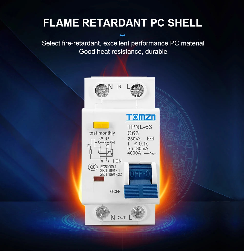 TPNL DPNL 230V 1P+N Residual current Circuit breaker with over and short current Leakage protection RCBO MCB