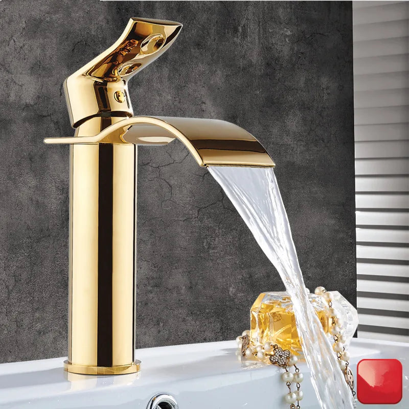 Basin Faucet Gold and white Waterfall Faucet Brass Bathroom Faucet Mixer Tap Hot and Cold Sink