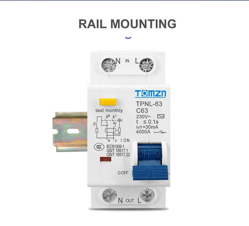 TPNL DPNL 230V 1P+N Residual current Circuit breaker with over and short current Leakage protection RCBO MCB