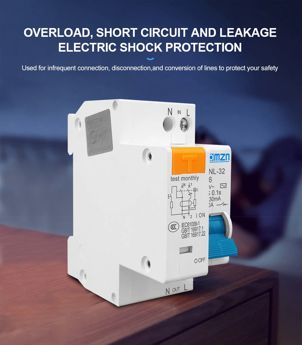 TPNL DPNL 230V 1P+N Residual current Circuit breaker with over and short current Leakage protection RCBO MCB