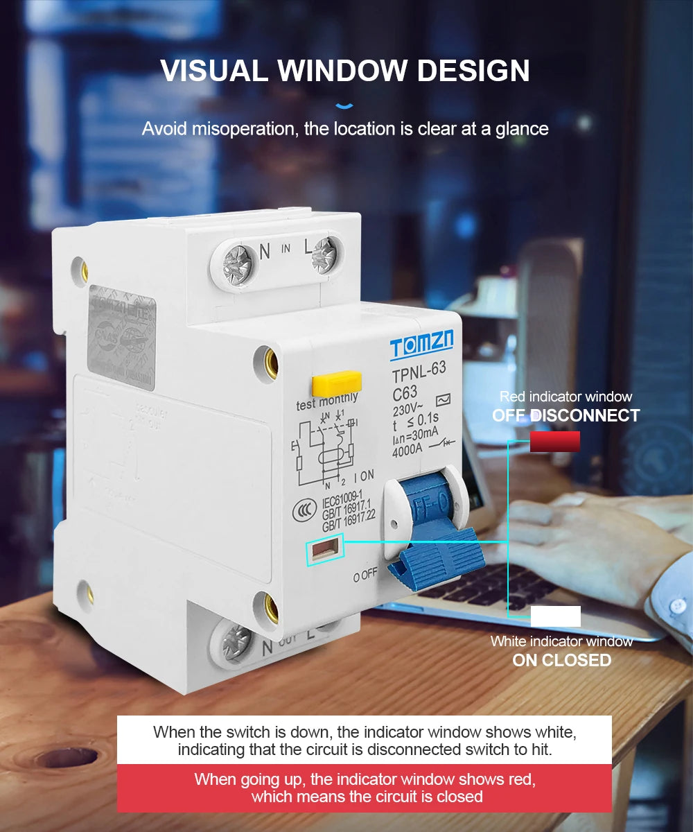 TPNL DPNL 230V 1P+N Residual current Circuit breaker with over and short current Leakage protection RCBO MCB