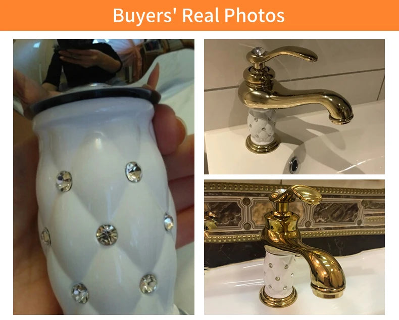 Diamond Gold Bathroom Faucet Single Handle Mixer Tap Hot and Cold Water