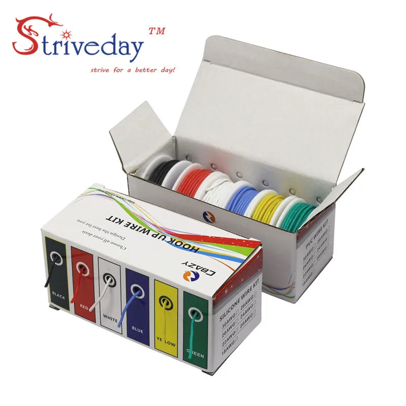 30/28/26/24/22/20/18awg Flexible soft Silicone Wire 6 color Mix package Insulation Stranded Electrical Cable Tinned Copper Line