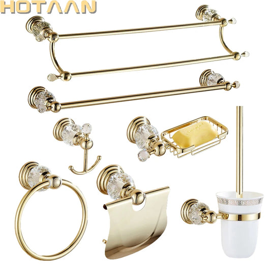 Luxury Crystal Gold Colour Bathroom Accessories Set