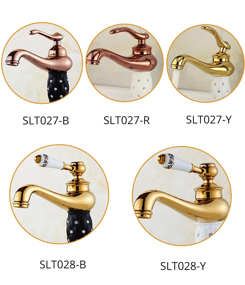 Diamond Gold Bathroom Faucet Single Handle Mixer Tap Hot and Cold Water