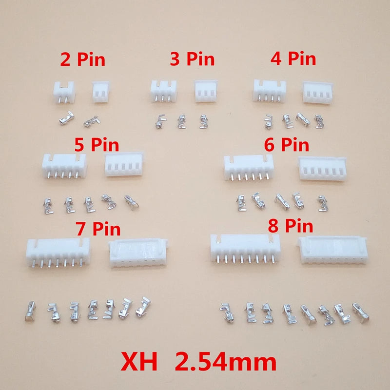 20 Kits XH 2.54mm 2/3/4/5/6/7/8/9/10/12pin JST Connector Plug Male, Female, Crimps