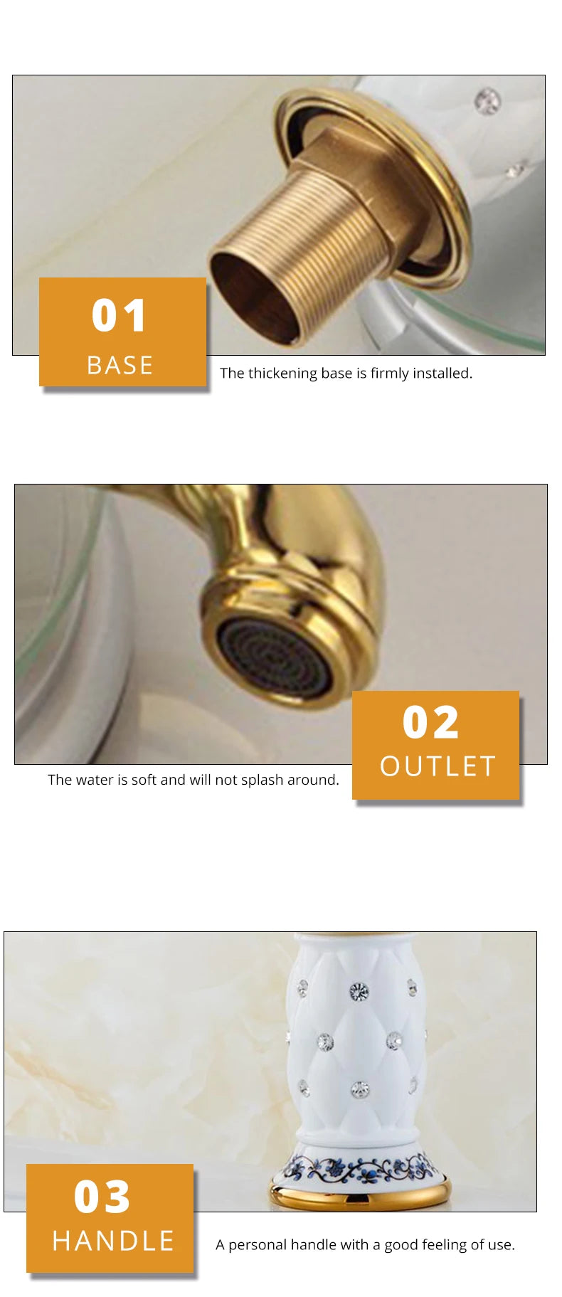 Diamond Gold Bathroom Faucet Single Handle Mixer Tap Hot and Cold Water