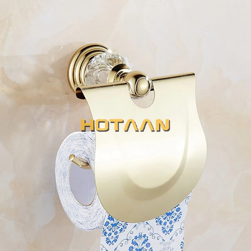 Luxury Crystal Gold Colour Bathroom Accessories Set