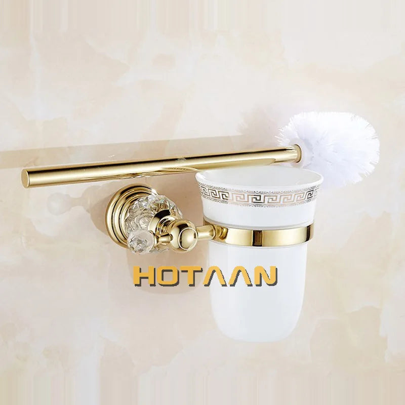 Luxury Crystal Gold Colour Bathroom Accessories Set