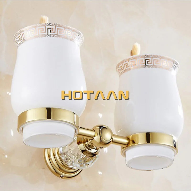 Luxury Crystal Gold Colour Bathroom Accessories Set