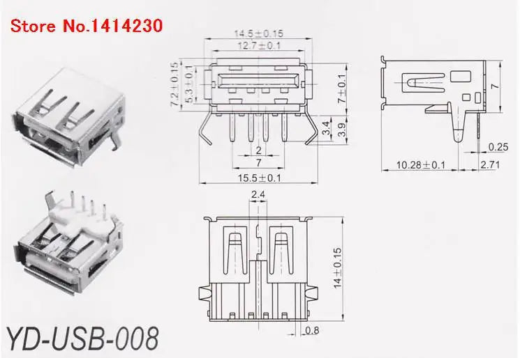 10Pcs USB Type A Standard Port Female Solder Jacks Connector PCB Socket USB-A type