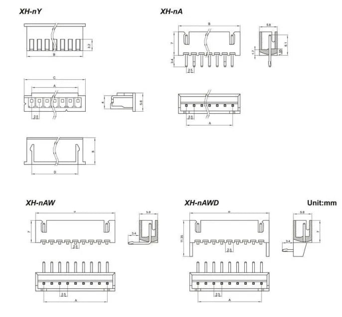 20 Kits XH 2.54mm 2/3/4/5/6/7/8/9/10/12pin JST Connector Plug Male, Female, Crimps