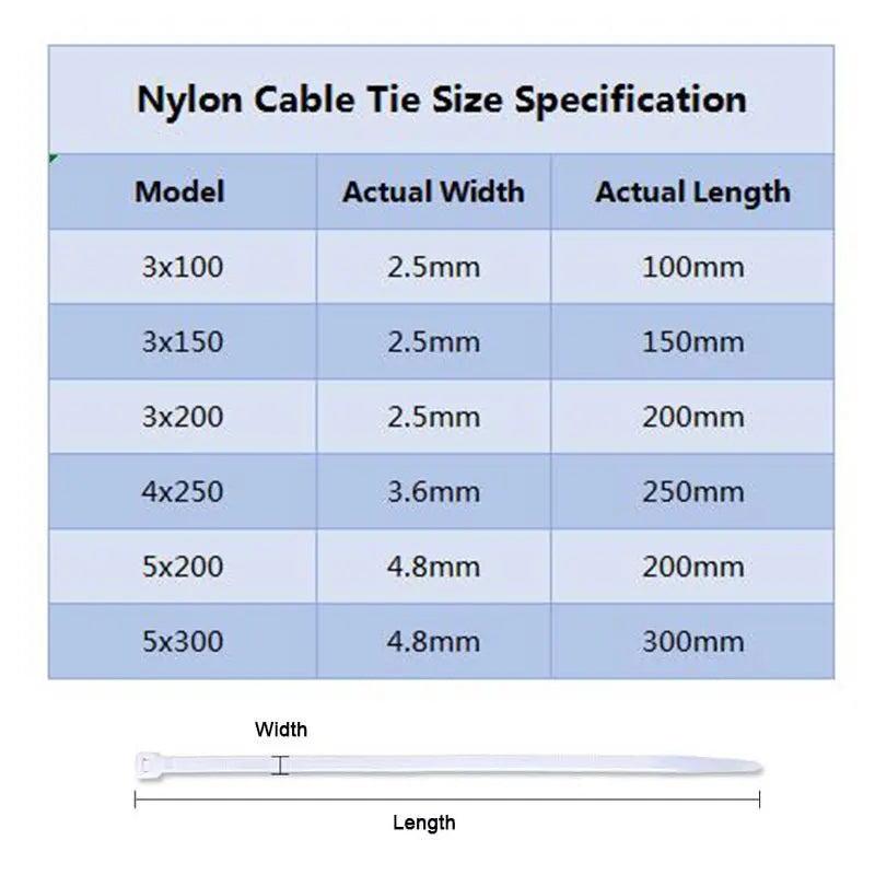 100PCS Nylon Cable Ties