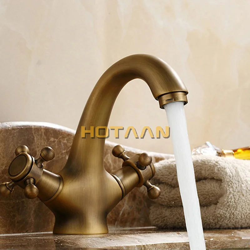 Solid Brass Bronze Double Handle Control Antique Faucet Kitchen Bathroom Basin Mixer tap Robinet Antique YT-5021