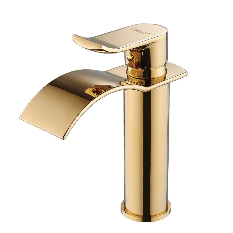 Basin Faucet Gold and white Waterfall Faucet Brass Bathroom Faucet Mixer Tap Hot and Cold Sink