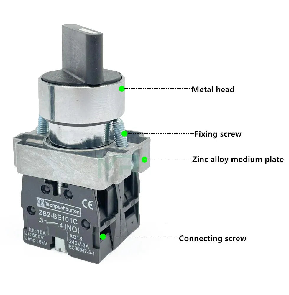 22mm XB2-BD21 BD23 BD25 BD33 BD45 BD53  1NO/2NO/1NO1NC 2/3 position Self locking / self resetting selector