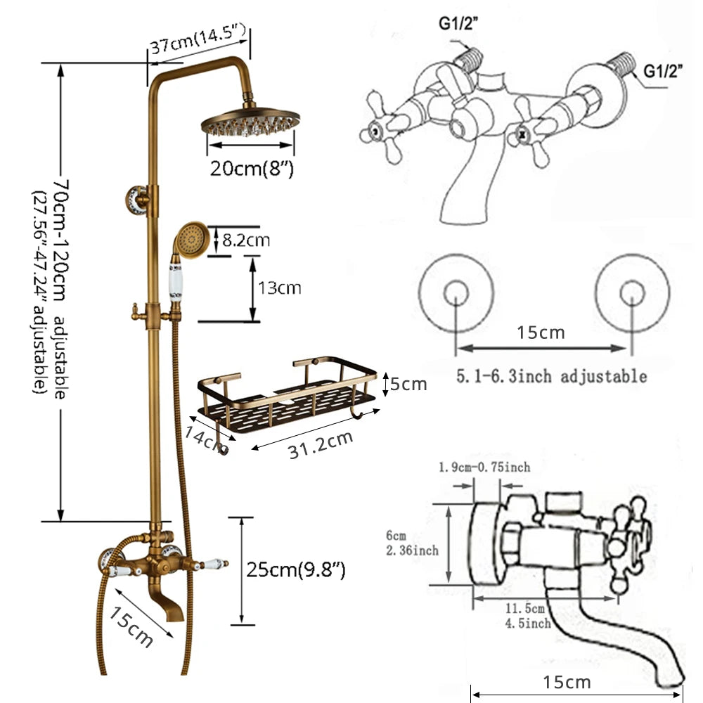 Brass Antique Bathroom Shower Faucet Set