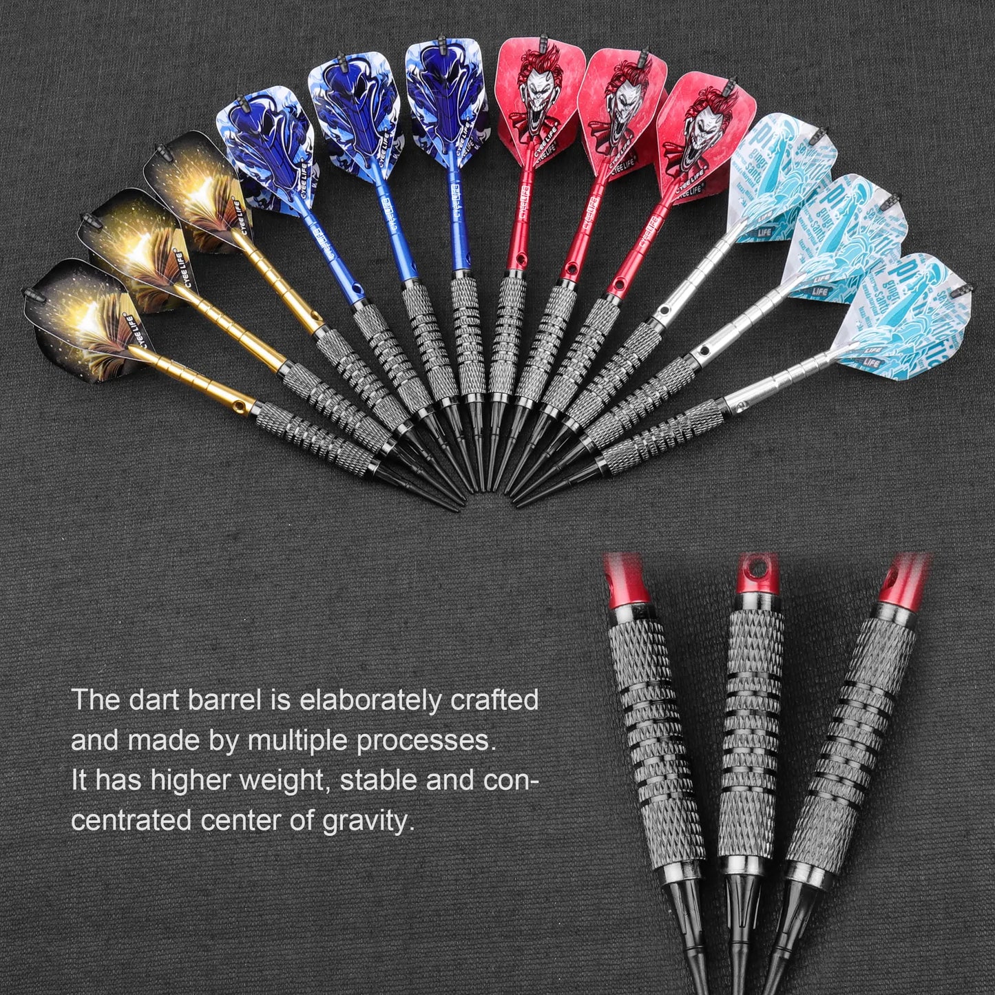 13g/15g CyeeLife Darts with Aluminium Shafts 4 Colors,12 Flights+Tool+100 Plastic points+16 Protectors