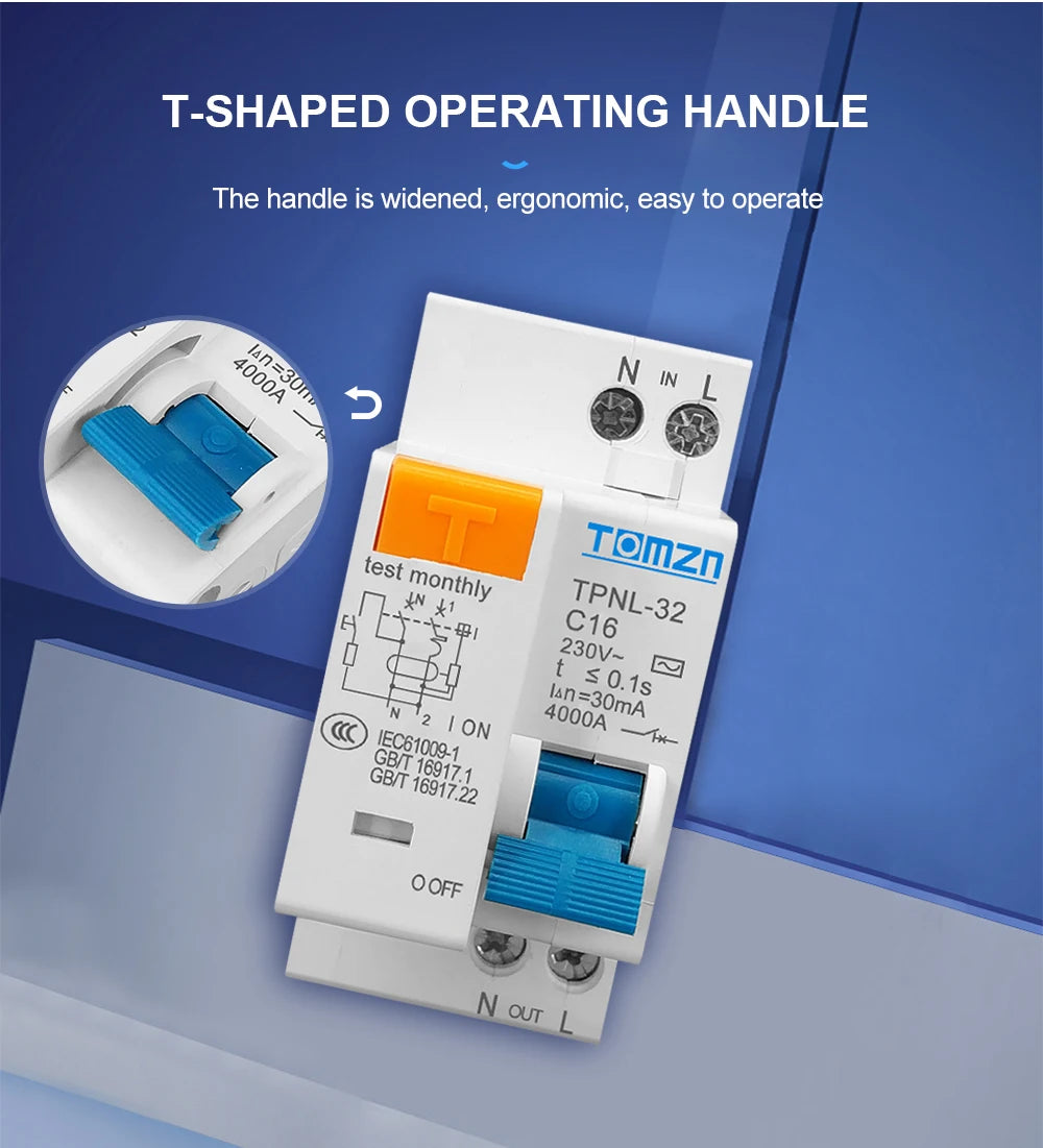 TPNL DPNL 230V 1P+N Residual current Circuit breaker with over and short current Leakage protection RCBO MCB