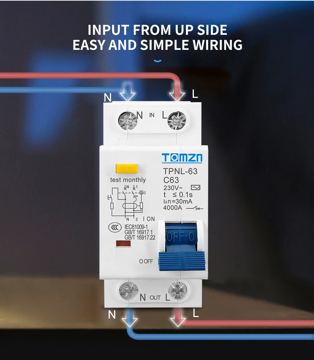 TPNL DPNL 230V 1P+N Residual current Circuit breaker with over and short current Leakage protection RCBO MCB