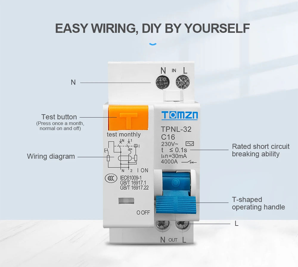 TPNL DPNL 230V 1P+N Residual current Circuit breaker with over and short current Leakage protection RCBO MCB