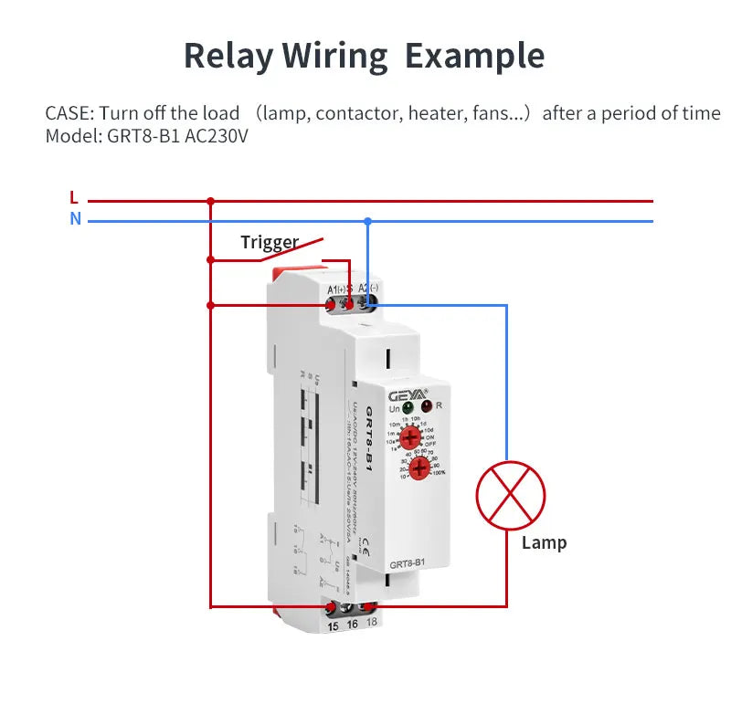 GEYA GRT8-B Off Delay Time Relay Electronic 16A AC230V OR AC/DC12-240V CE CB Approved