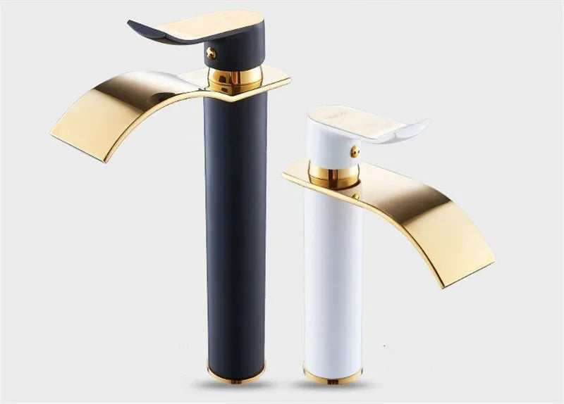 Basin Faucet Gold and white Waterfall Faucet Brass Bathroom Faucet Mixer Tap Hot and Cold Sink