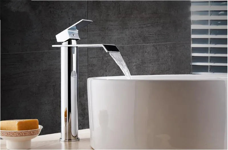 Basin Faucet Gold and white Waterfall Faucet Brass Bathroom Faucet Mixer Tap Hot and Cold Sink