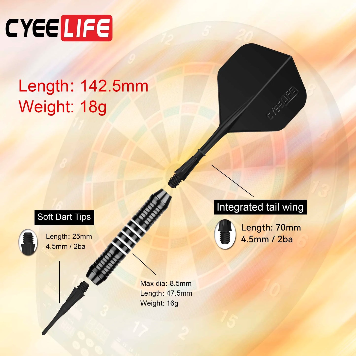 18g CyeeLife Brass Soft Tip Darts With Carry Case and Extra Plastic Points & Flights