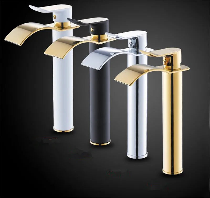 Basin Faucet Gold and white Waterfall Faucet Brass Bathroom Faucet Mixer Tap Hot and Cold Sink