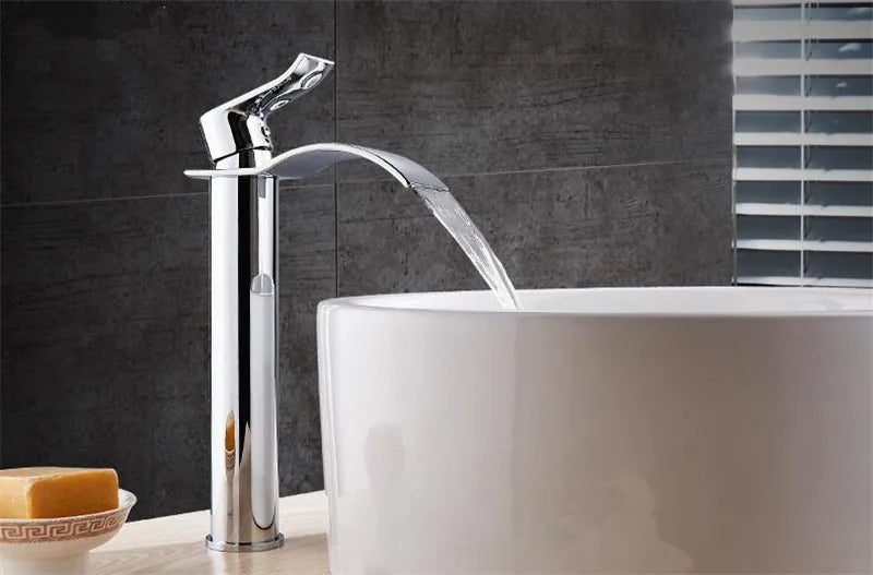 Basin Faucet Gold and white Waterfall Faucet Brass Bathroom Faucet Mixer Tap Hot and Cold Sink