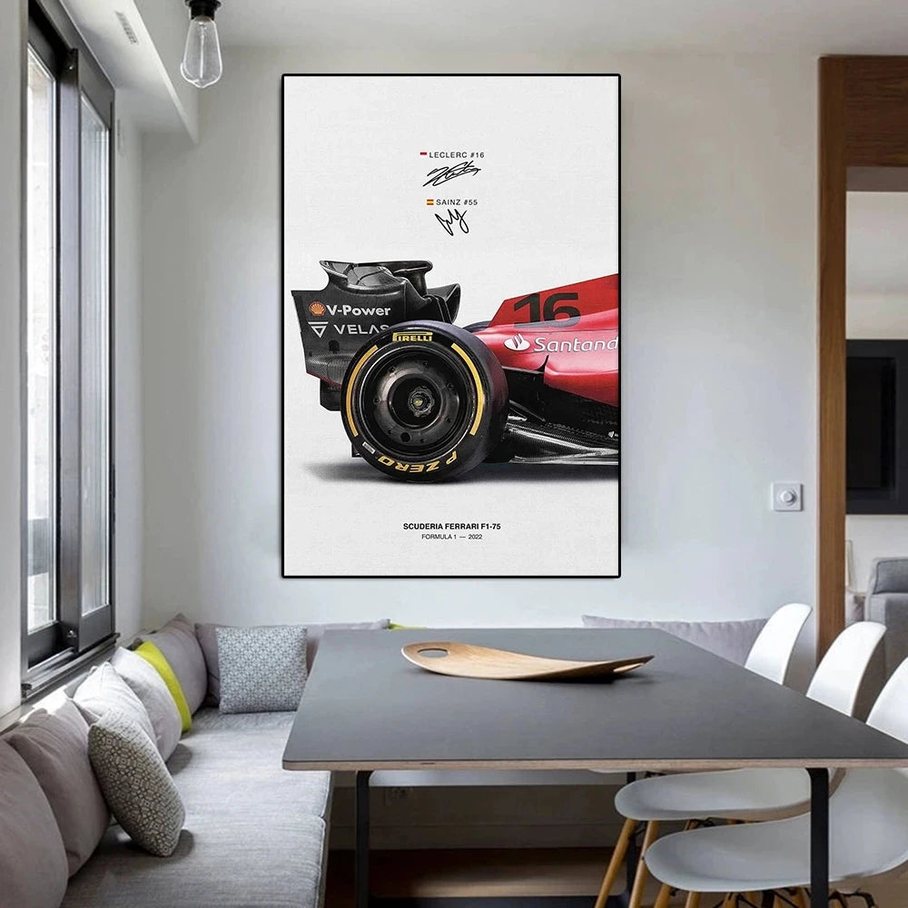 F1 Ferrari racing poster canvas Sainz wall art Leclerc Decor