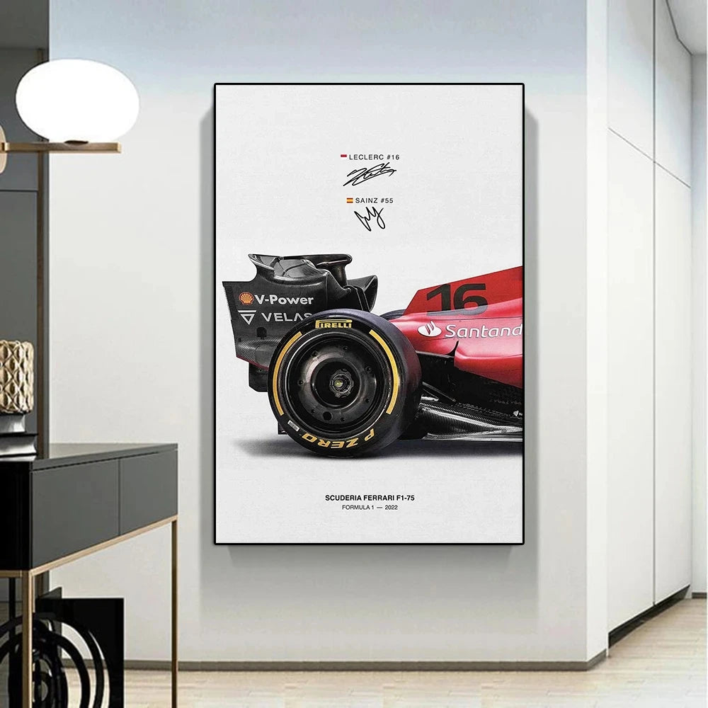 F1 Ferrari racing poster canvas Sainz wall art Leclerc Decor