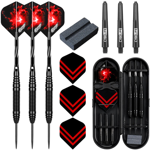 22g CyeeLife Dart Set 3PCS Steel Tip Darts Flights Anti-Fall Hard Dart with Case