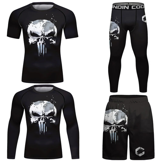 Skull MMA Jiu Jitsu T-shirt +Pants set Boxing Training Clothing