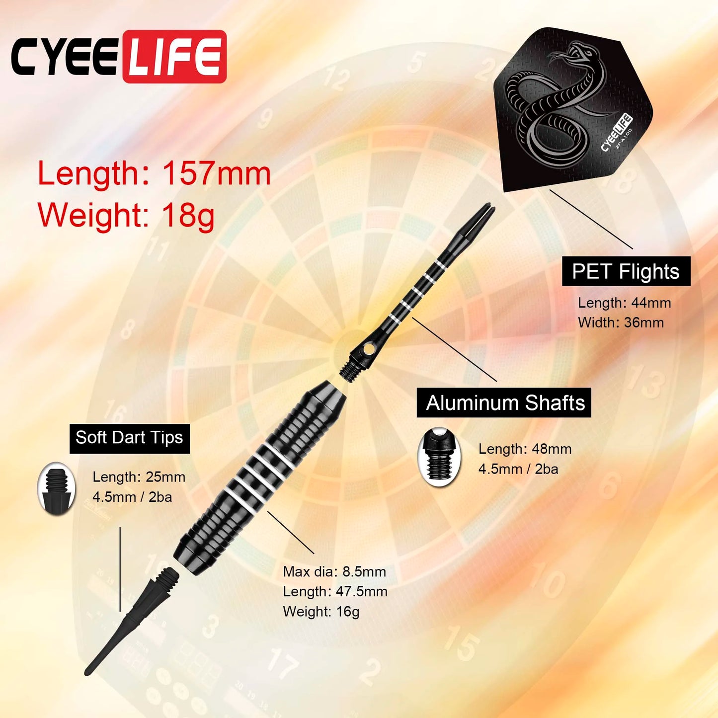 18g CyeeLife Soft tipped Darts Professional Indoor plastic tip Darts Set