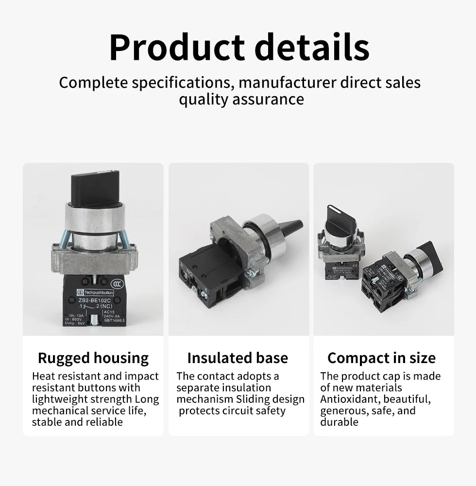 22mm XB2-BD21 BD23 BD25 BD33 BD45 BD53  1NO/2NO/1NO1NC 2/3 position Self locking / self resetting selector