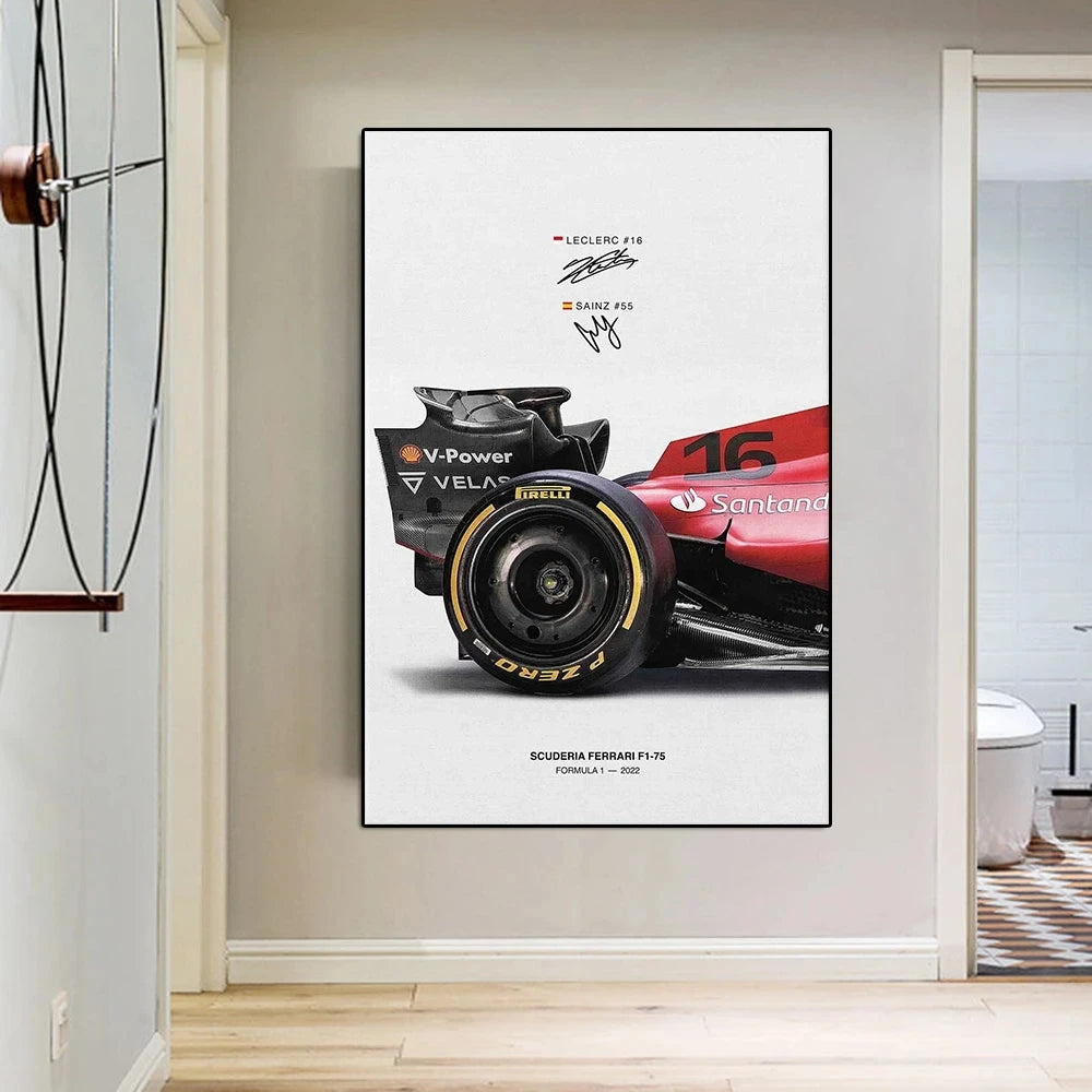 F1 Ferrari racing poster canvas Sainz wall art Leclerc Decor