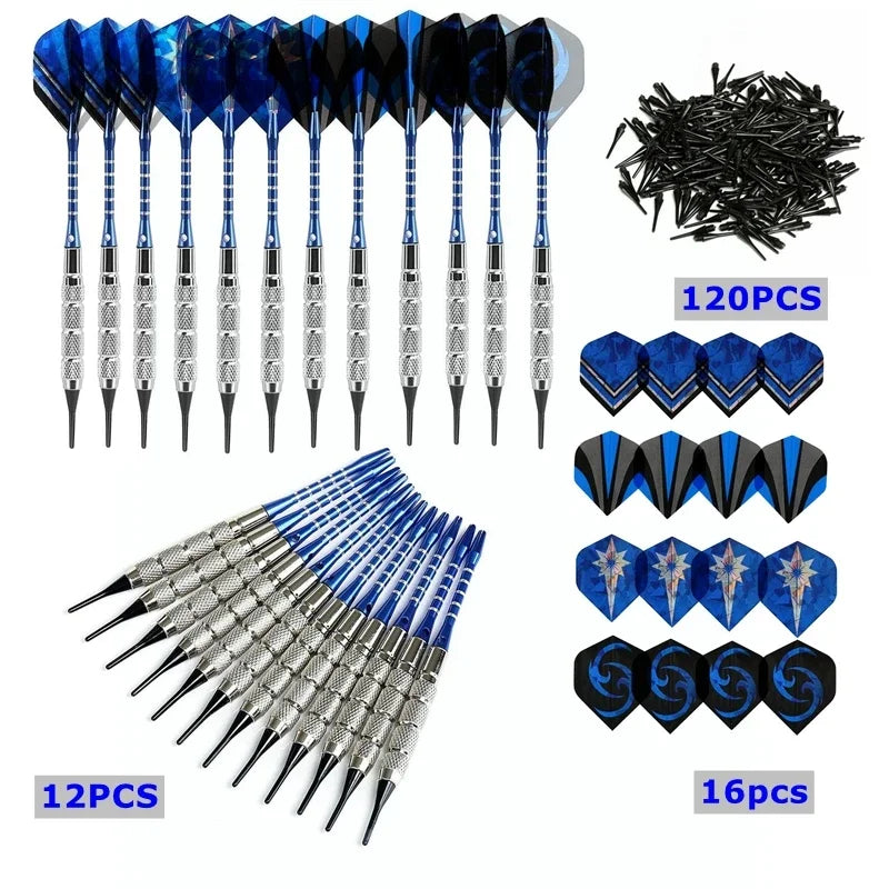 18g Dart Set Multiple Styles 4Color 12PCS Soft Tip Darts+16 Flights+120 Plastic Tip Points