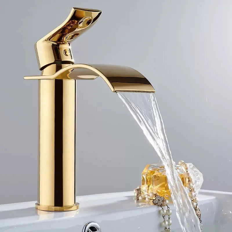 Basin Faucet Gold and white Waterfall Faucet Brass Bathroom Faucet Mixer Tap Hot and Cold Sink