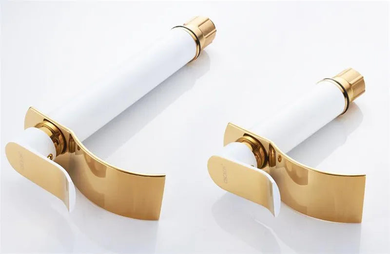 Basin Faucet Gold and white Waterfall Faucet Brass Bathroom Faucet Mixer Tap Hot and Cold Sink