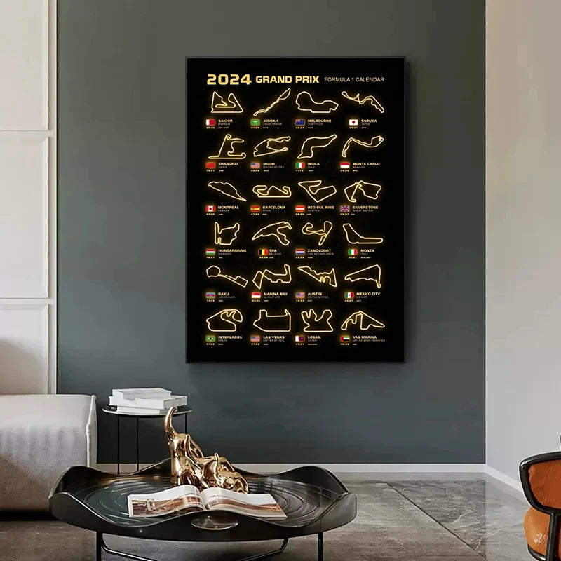 F1 2024 Season Calendar Posters Wall Art Picture for Home